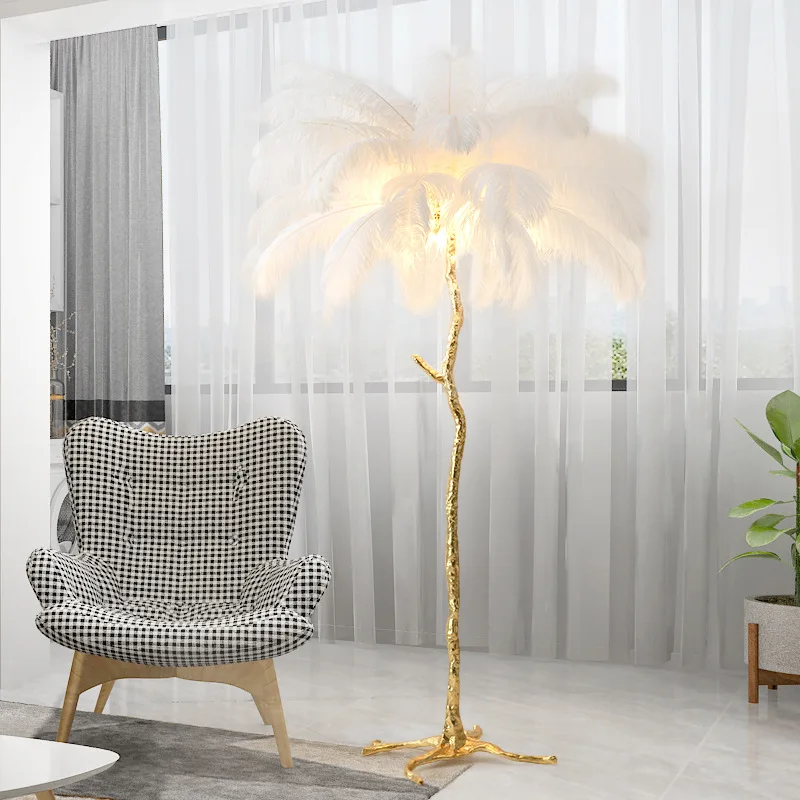 Room Vibe Corner Rgb Luxury Modern Nordic Led Standing Arc Trees Light for Home Ostrich Feather Floor Lamp
