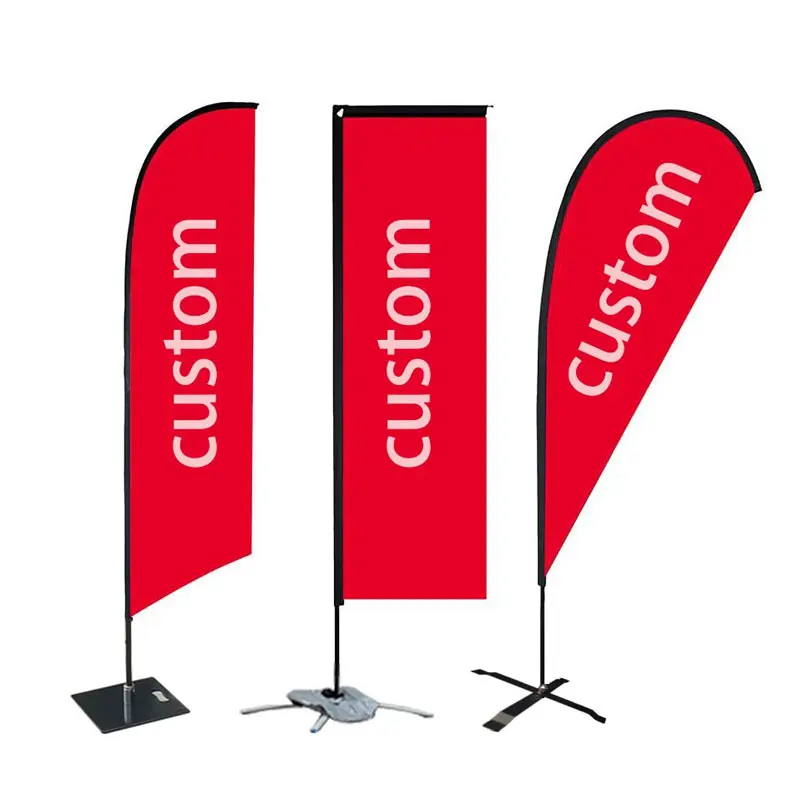 Factory Custom flags suppliers barber banner advertising beach feather sign flags with base plastic for real estate open