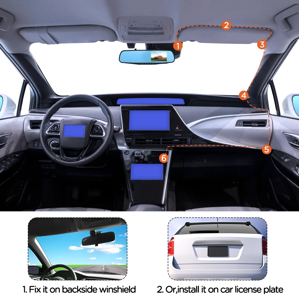 Car Dash Cam Backup Rearview Mirror Camera HD 1080P Smart Rearview Mirror Camera for Cars, Trucks, SUV, Dual Cameras