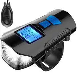 Waterproof Rainproof Speedometer Odometer Cycle Light 120db Horn Speaker LED Headlight Bike Front Light With Bicycle Computer