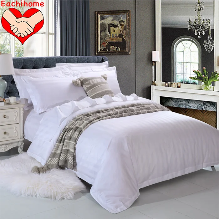 Hotel Stripe White 40S 100 Cotton Linen flat Bedsheet Bedding set