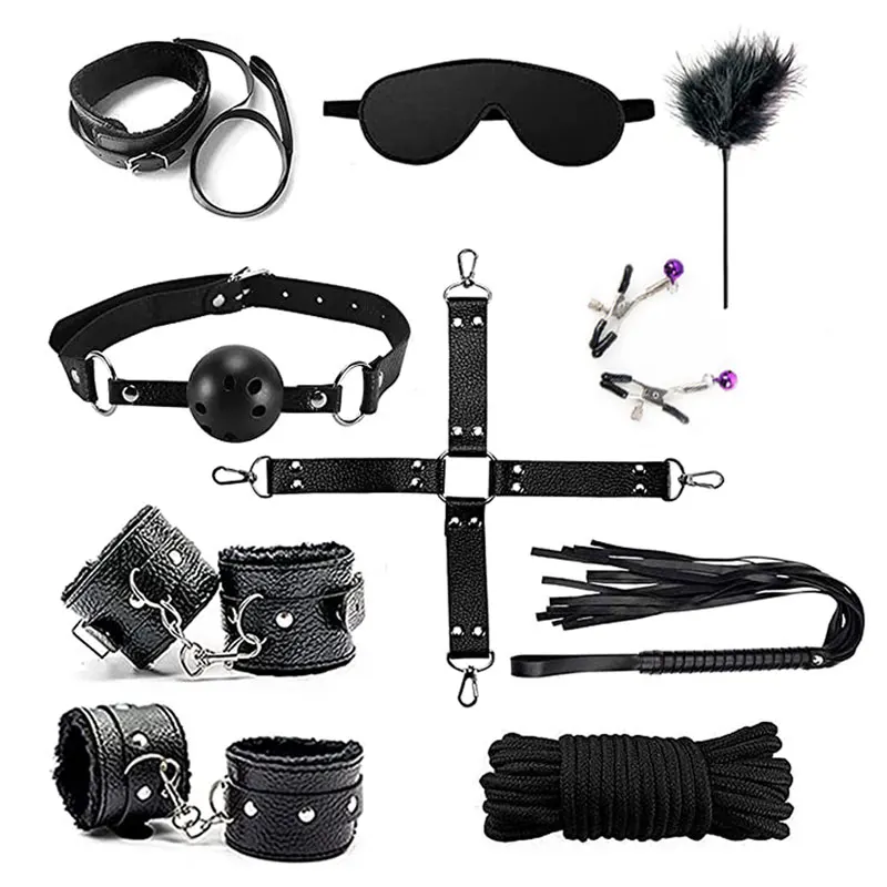 Sex Bondage Set 10 Pcs Bdsm Sex Toys Juegos Eroticos Bdsm Costume Restraints Sex Bondage Rope Nipple Clamps Gag Bdsm Bondage Kit