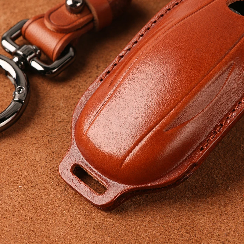 Genuine Leather Car Remote Key Bag Case Cover Shell For tesla Accessories