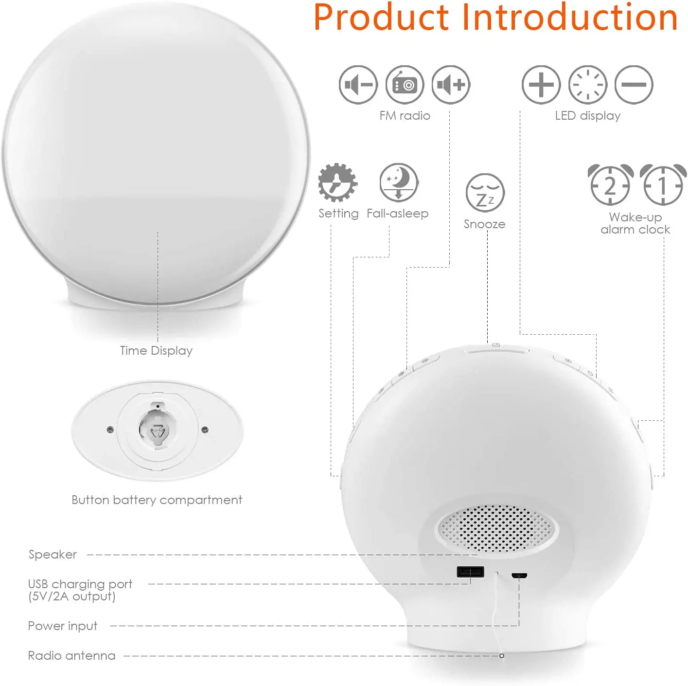 Wake Up Light Sunrise Alarm Clock for Kids Heavy Sleepers Bedroom with Sunrise Simulation Sleep Aid Dual Alarms FM Radio