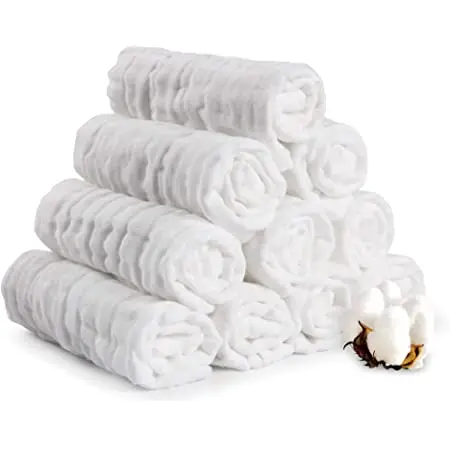 Absorbent Baby Cotton Towel Washcloths 6 Layer Burp Cloth Muslin Organic Muslin Face Cloth 5pack