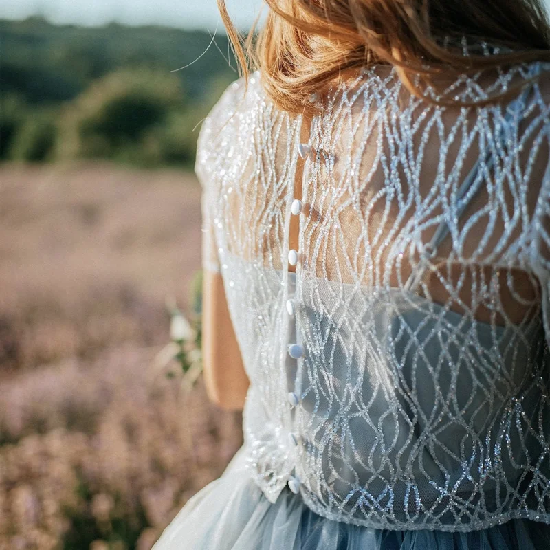 Custom Simple Blue Two Piece Set Lace Wedding Bridal Ball Gown Birthday Party Dress for Plus Size Women Prom Evening Dresses