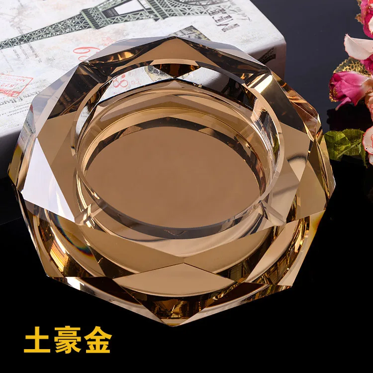 Mfashion luxury Indoor and outdoor Gold round crystal ashtray glass ash tray custom
