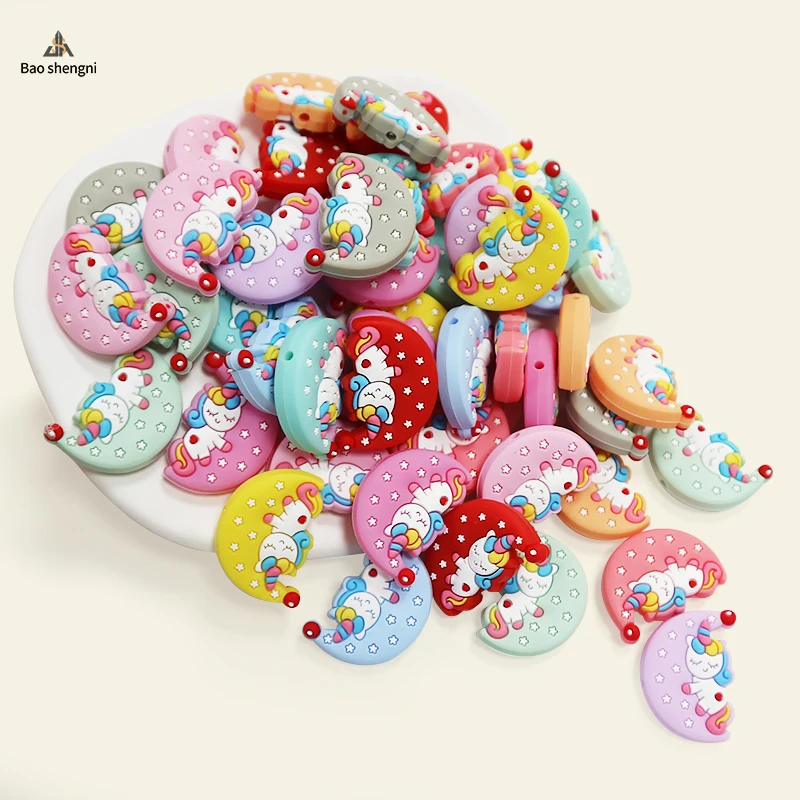 Unicorn Shape Silicone beads teeth baby toy silicone focal beads Food grade Cartoon Baby Teether DIY Beads