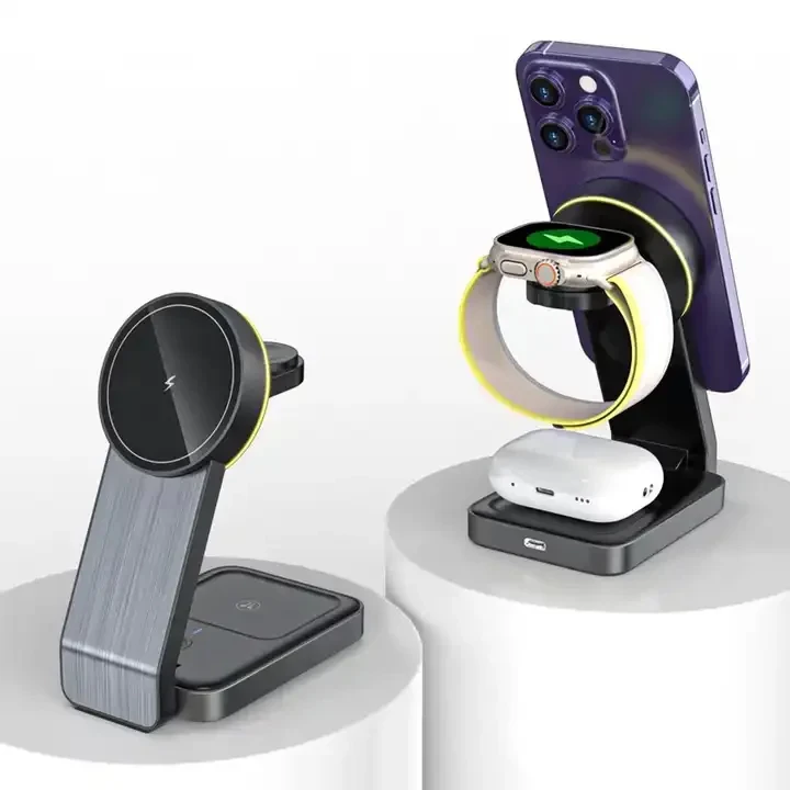 3 In 1 Foldable Magnetic Wireless Charger For Airpods iWatch Iphone 15 pro 14pro max 12 Phones