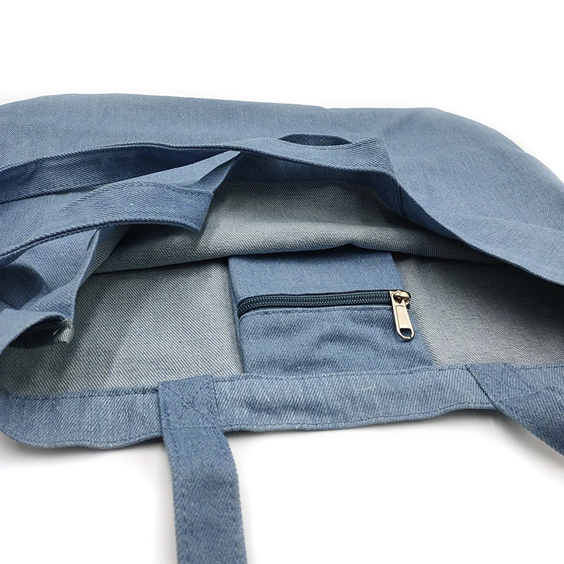 High Quality Wholesale Stylish Blank Heavy Duty Denim Tote Bag Soft Portable Cotton Fabric Shoulder Bag