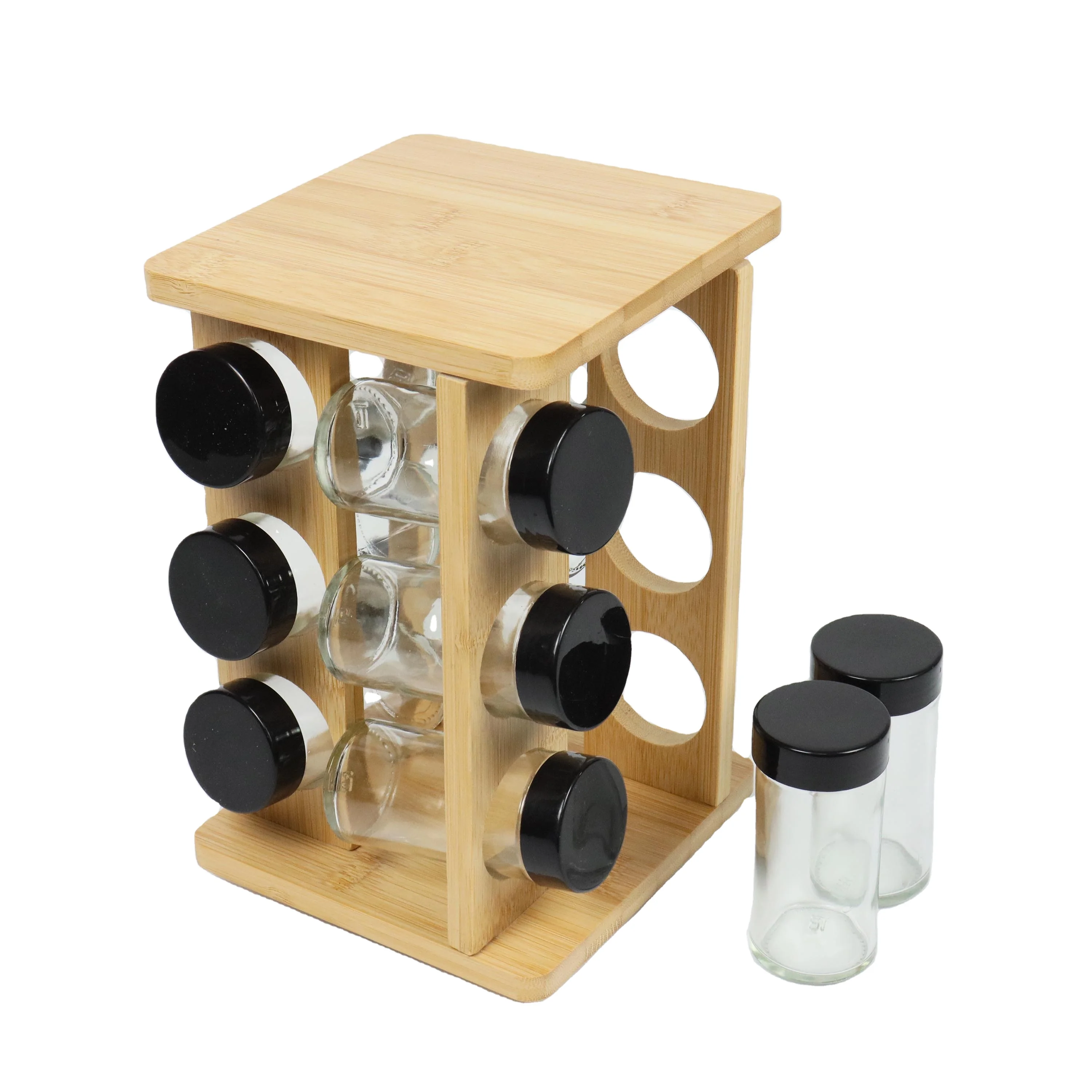 Hot Selling 3 Tiers Revolving Bamboo Storage Rotating Spice Rack Organizer Kitchen For Cabinet
