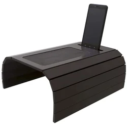Foldable Sofa Arm Tray Caddy Foldable Bamboo Couch Arm Table wth EVA Base and Cellphone Holder for Living room