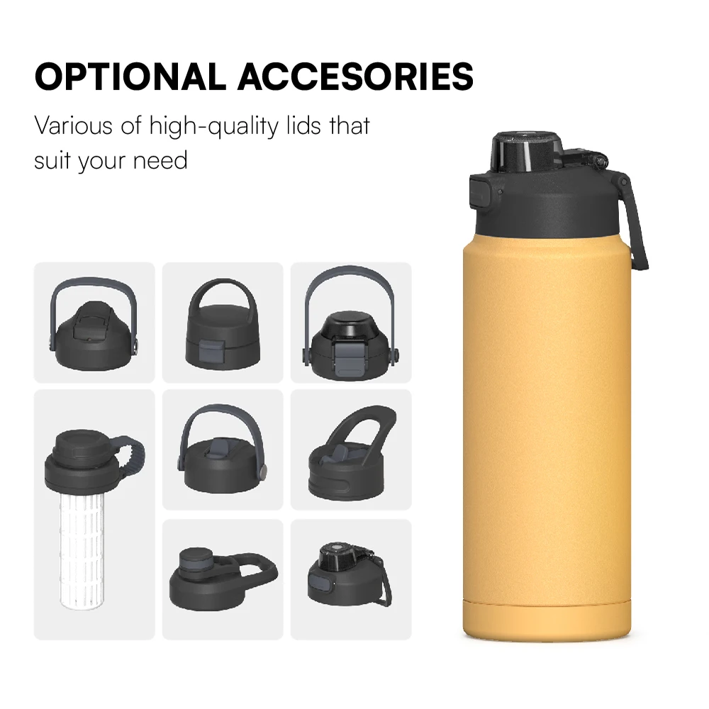 Custom Color 32oz Water Bottle with Spout Lid Double Wall 304 Stainless Steel Sports Bottle Vacuum Thermal Bottle with Handle