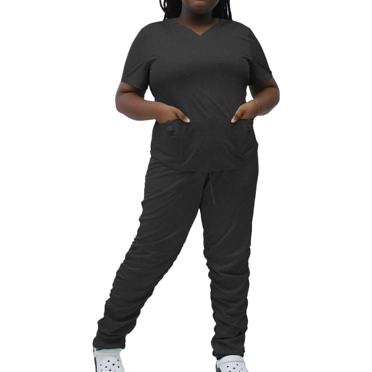 Wholesale Cheap scrubs uniforms sets plus size stacked black scrubs scrub suit nurse