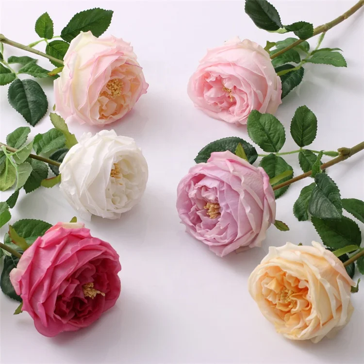 T355 DIY Wedding Bouquets Centerpieces Real Touch Artificial Austin Cabbage Roses Garden Silk Roses Flower For Home Decor