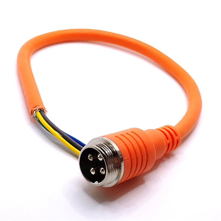 AC 220V GX16 4 Pin Aviation Plug GX16 Male Cable with Orange PVC Jacket