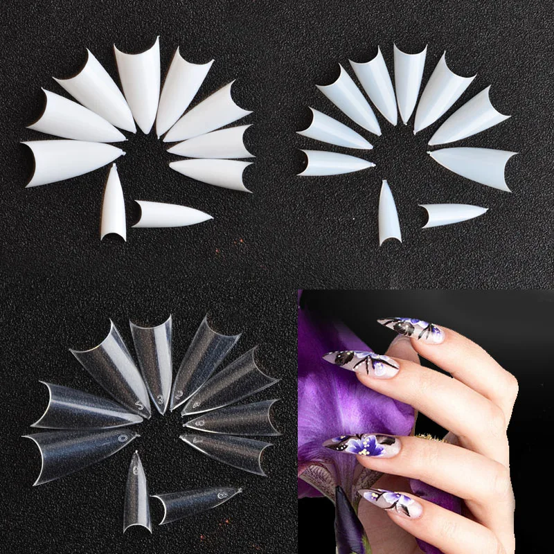 
500pcs Transparent Natural Practice Nail Tips Pointed Sharp French Salon Half False Nails 