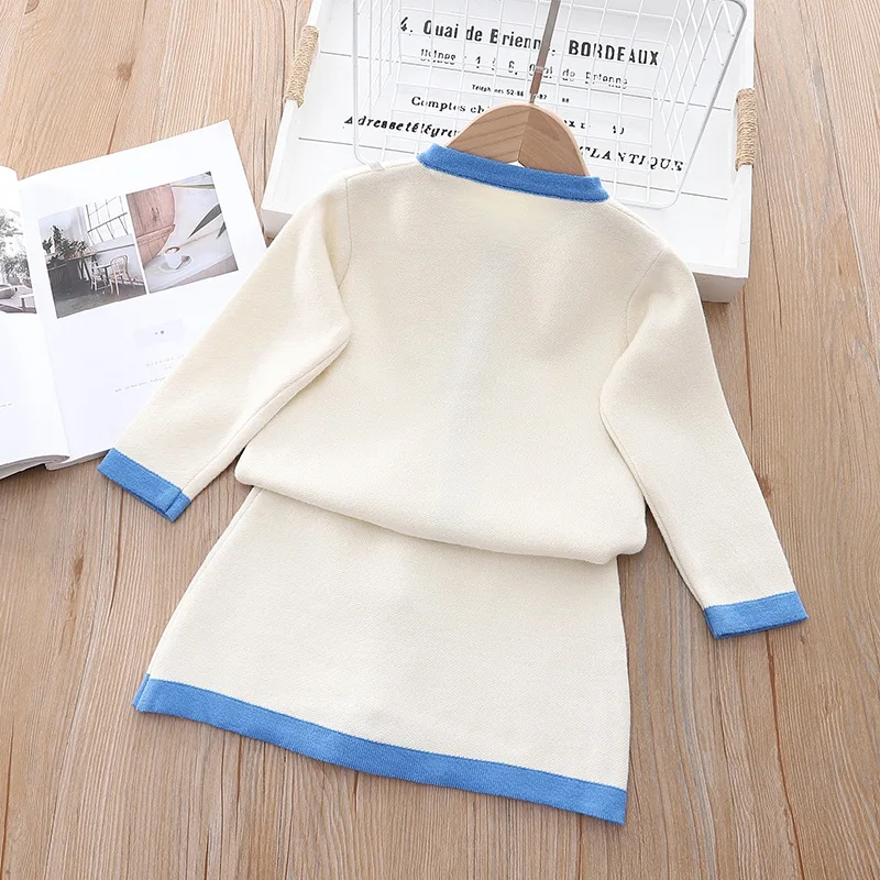 Autumn Toddler Baby Kids Girls Clothes Sets Long Sleeve Knit Tops Sweater+button Mini Skirt Warm Outfits Sets