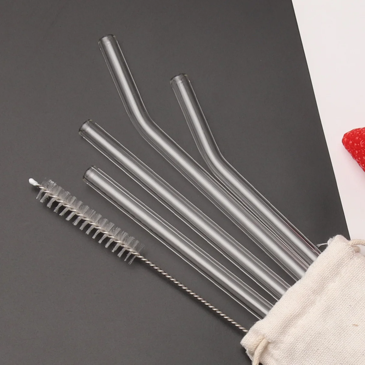 Eco Friendly Glass Straw Set With Carry Case and Brush 4pc Reusable Drinking Glass Straw Set