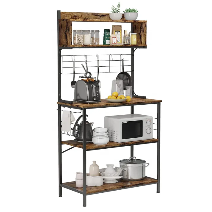 5- tier baker rack kitchen organizer with storage shelf and adjustable feet microwave stand