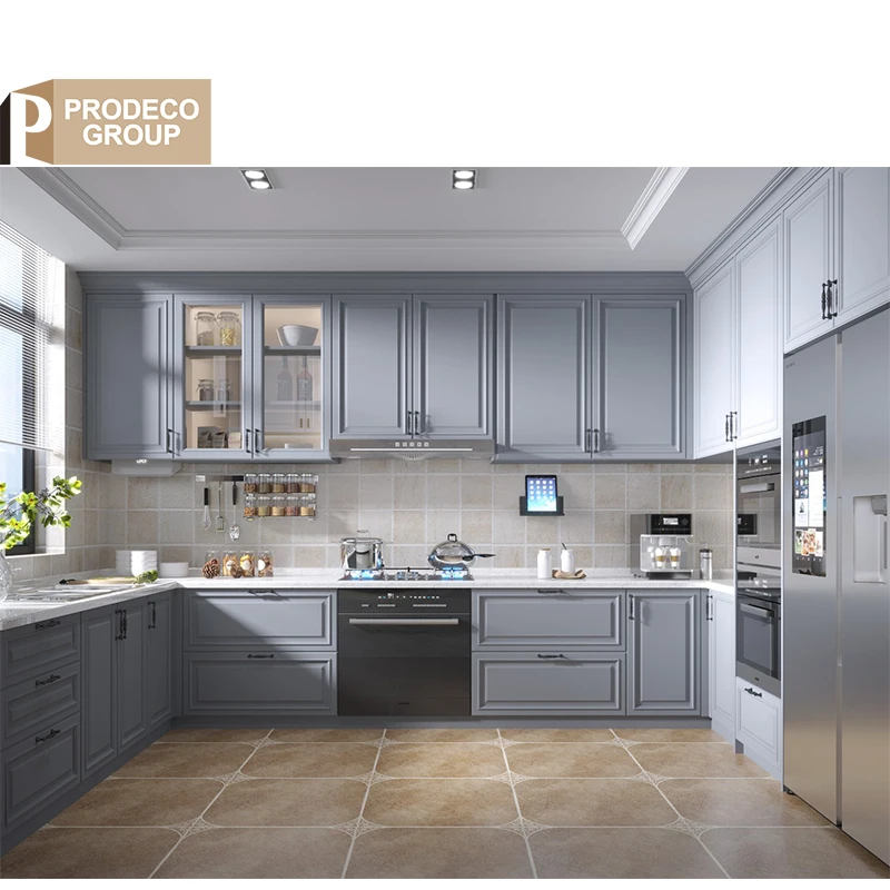 Prodeco Furniture Local Indoor Maple Dark Blue Kitchen Cabinets with Island for Project