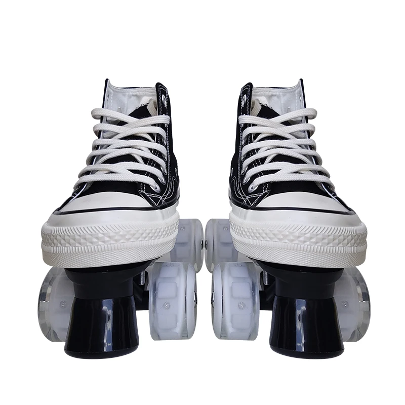 2021 Double Row Canvas Flashing Wheel Skates Ice Quad 4 Wheel Roller Skates