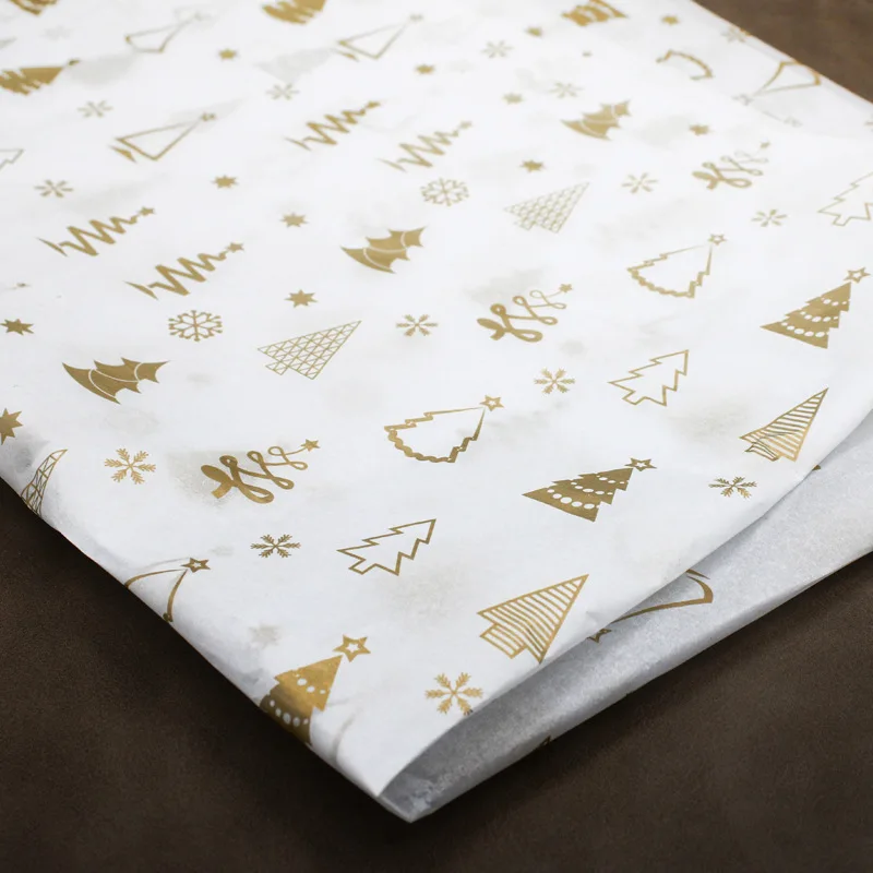 Customize Christmas Gold Foil Tissue Gift Paper White Backing Lining Wrapping for Boutique