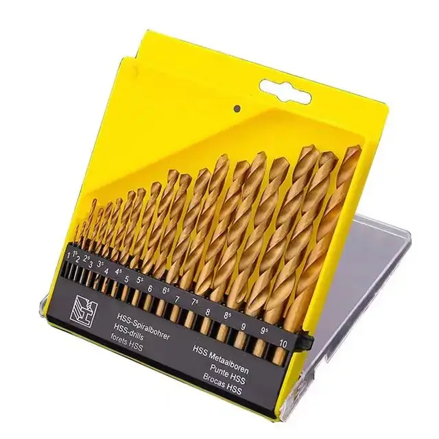 19 pieces HSS open hole twist drill with titanium plated twist drill with electric drill bit