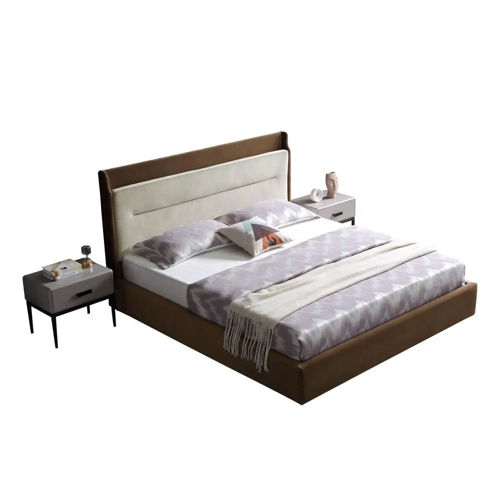 Luxury hotel double king size european style fabric soft  bed