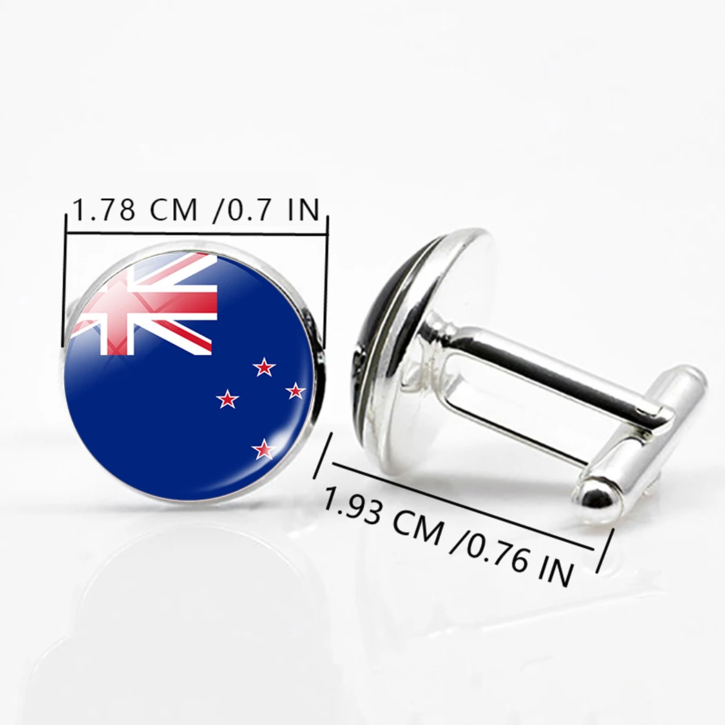 High Quality National Flag Cuff Links Gift Box Round Glass Dome Gemstone Australian Fiji Samoa Stainless Steel Cufflinks for Men