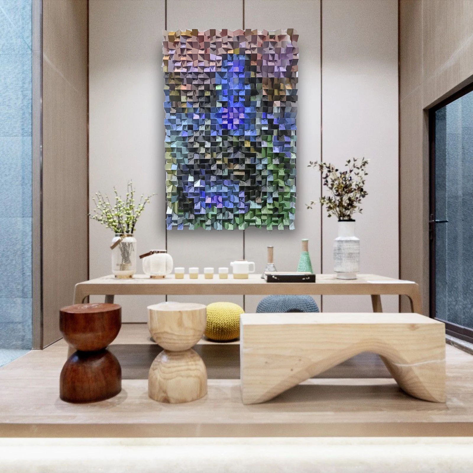 Hand-painted acrylic physical block 3 d world pattern painting Mona Lisa