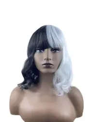 Black and white double bangs micro curl large wave medium and long curly hair synthetic fiber high temperature resistance