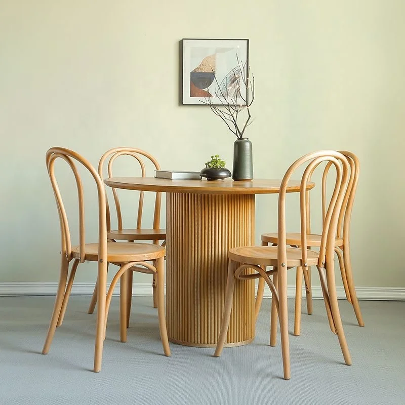 Nordic luxury Natural OAK ASH TIMBER SOLID wood fluted ribbed round dining table