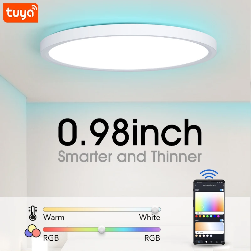 Tuya WiFi Voice Control 300mm 24W LED Ceiling Light Smart Modern Design PC Body White Shade Bedroom Living Room App PL Warehouse