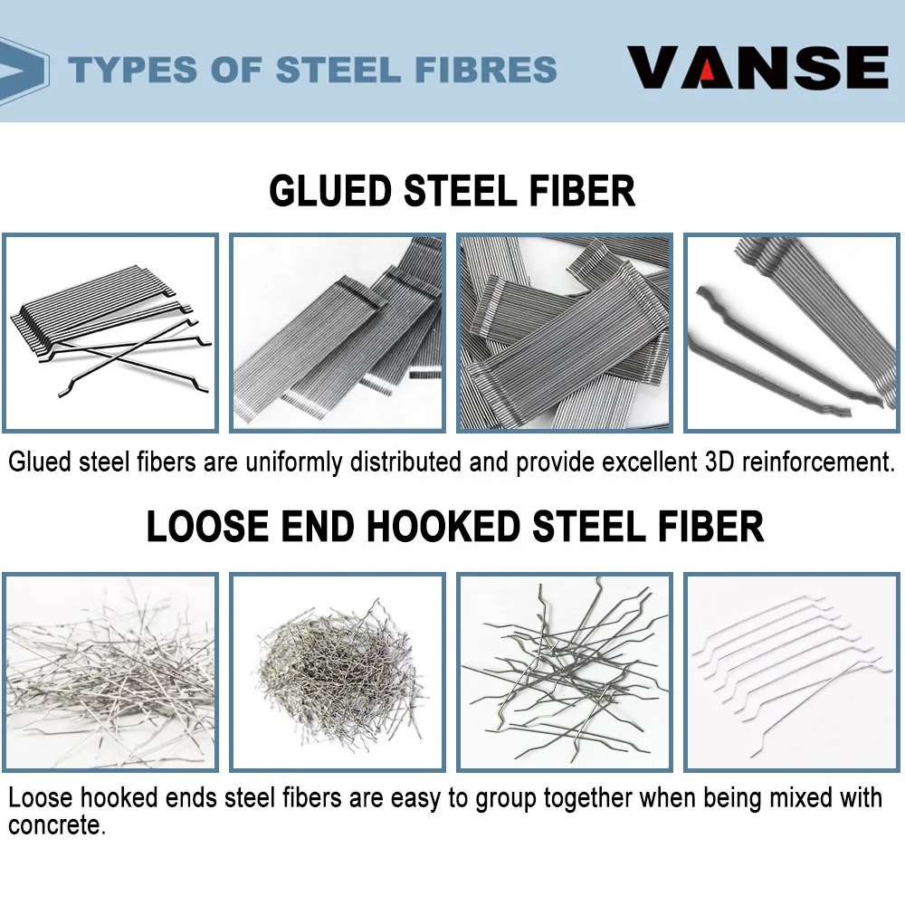 VANSE High Tensile Strength Micro Steel Fibers Glued Hooked End Steel Fiber For Concrete Constructions