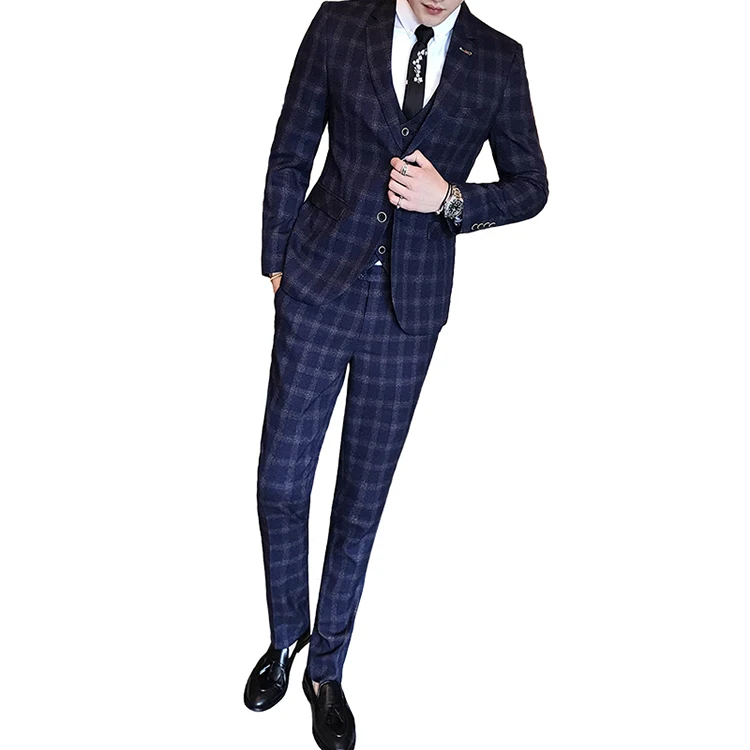 Новейшая модель; Мужские ботинки Slim Fit 3 предмета двубортный Клетчатый жакет Выходные туфли на выпускной бал костюм-смокинг для мальчиков