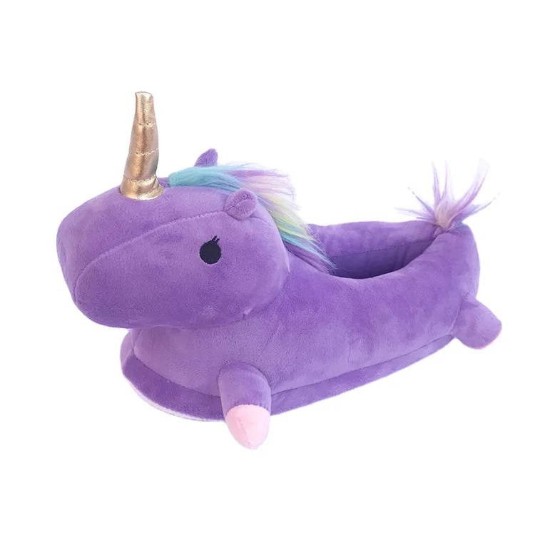 Custom purple pink white cute 3D unicorn animal slippers design cartoon toy shoes animal shape adult children home slippers