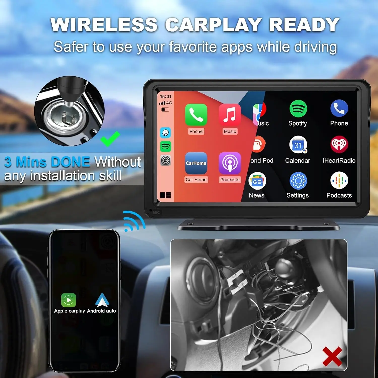 Universal 7 inch Car Radio Multimedia Video Player Wireless Carplay And Wireless Android Auto Touch Screen
