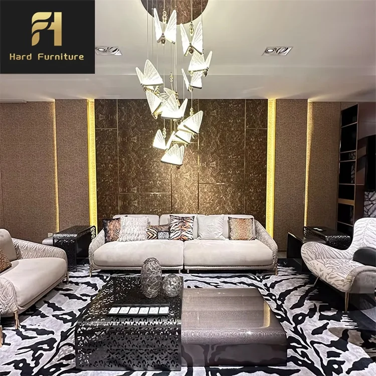 Italian High-End Upholstery Luxury Sofa Fabric Leather Home Furniture Modern Sofa Set Villa Living Room Sofa