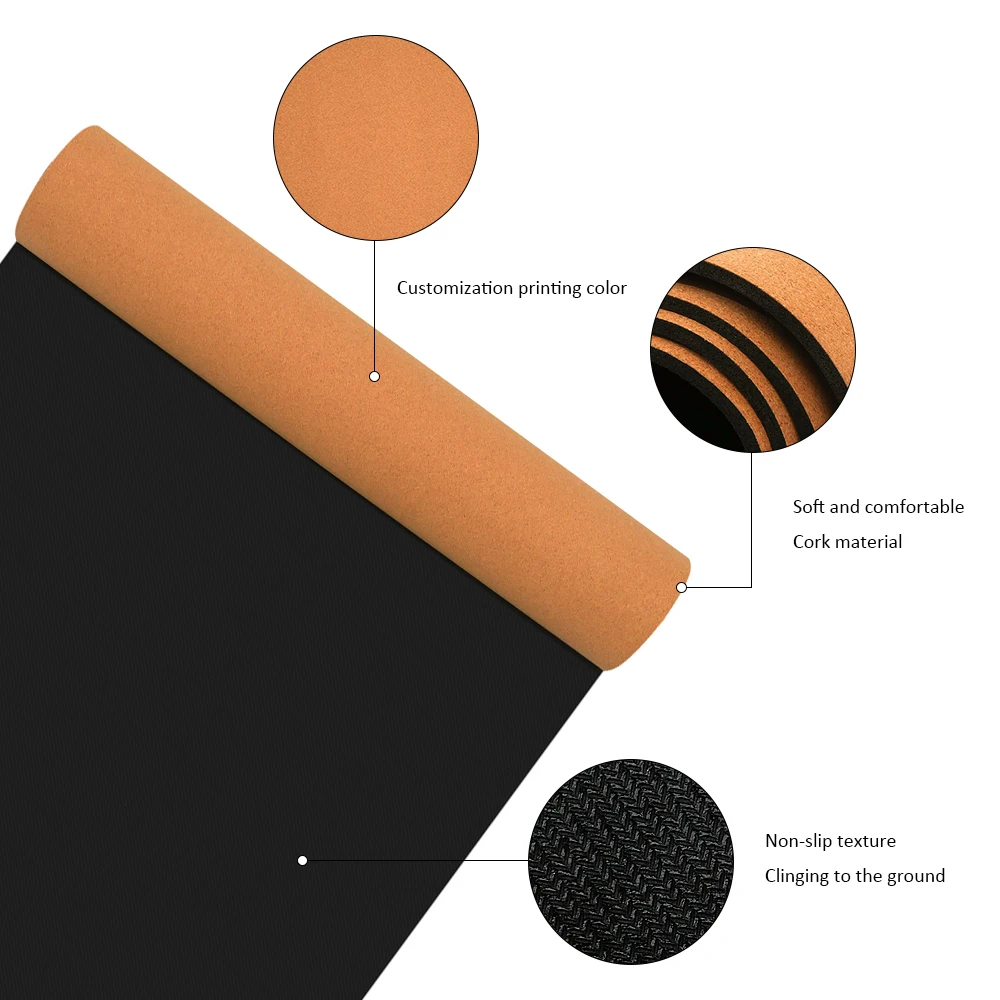 Amazon Top Sales Custom 100%  ECO-Friendly Waterproof Anti-Slip Pad GYM Mat Sublimation Pattern 5mm Natural Rubber Cork Yoga Mat