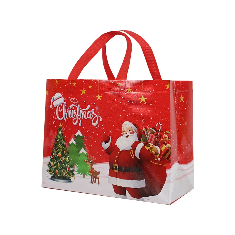 Custom Logo Printed Reusable Non-woven Laminated Waterproof Merry Christmas Store Shipping Tote Gift Bag