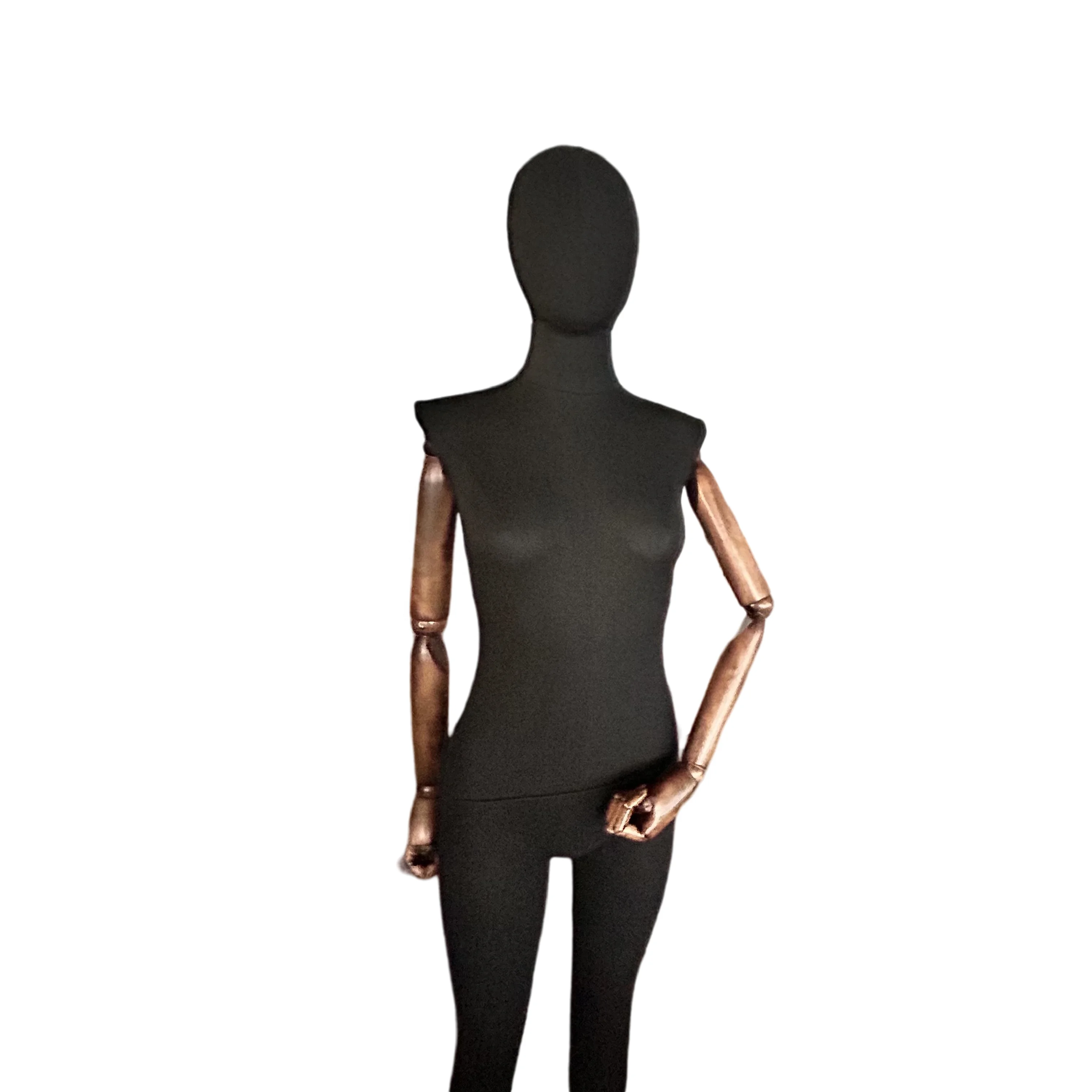 High Quality Full Body Female Mannequin Fabric Covered Mannequin Vintage Wooden Hands Adjustable Metal Base Female Manikin
