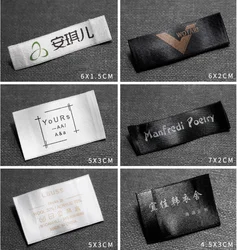 Manufacturer High Quality Textile Custom Garment Brand Logo Black White Main Neck Woven Labels For Clothing