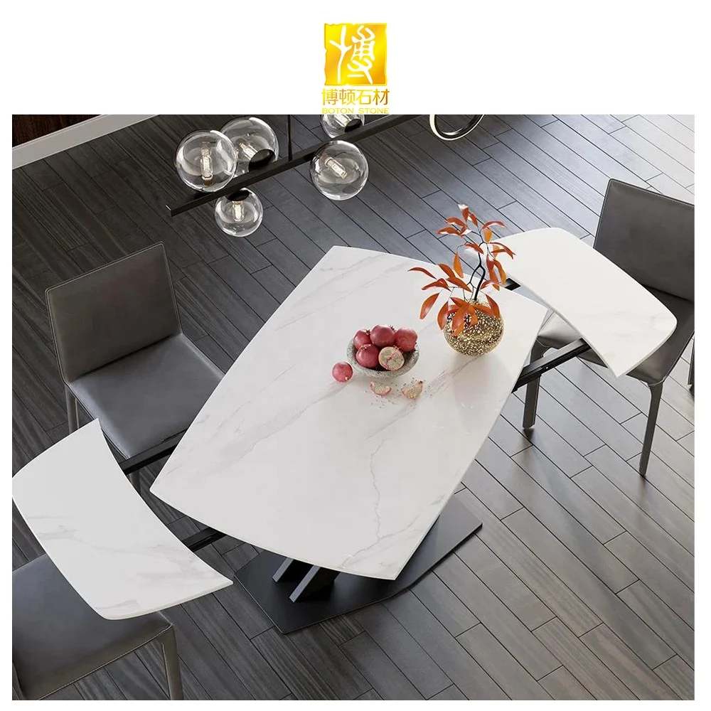 BOTON STONE Modern Porcelain Marble Living Room Square Table Set White Sintered Stone Dining Tables