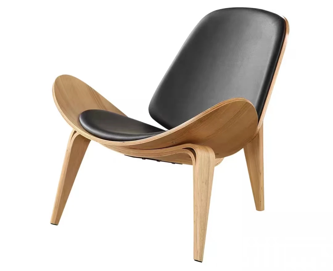 Water curved wooden plane smile triangle foot comfortable simple shell chair art nordic fashion negotiation chair spot
