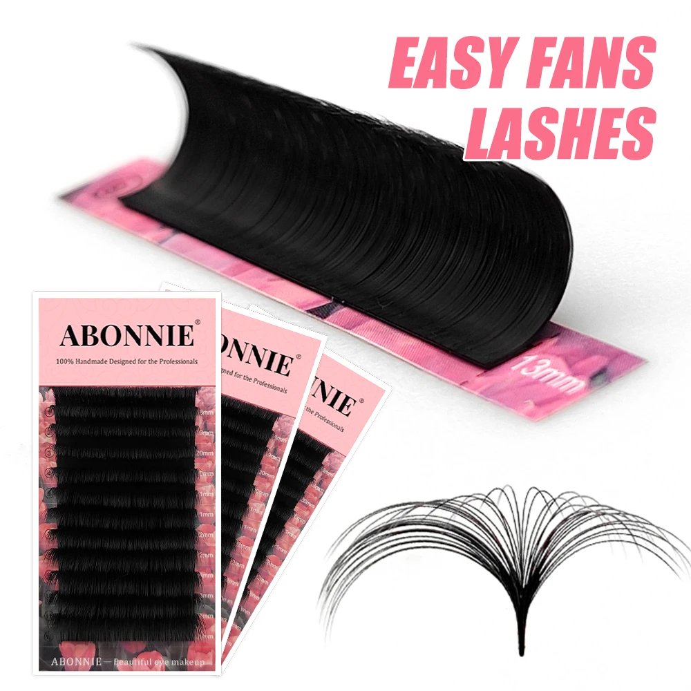Abonnie Deep Black Private Label 0.03mm Mega Blvolume Lashes Russian Easy Blooming Lashes Easy Fan Fast Fan Lashes