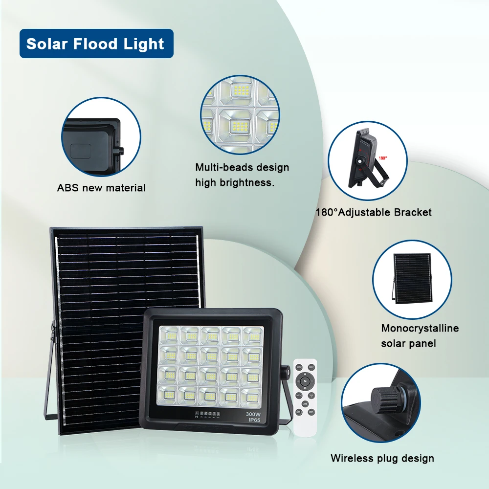 KCD All In Two Solar Floodlight Optical Lens Rechargeable Smart 40w 50w 100w 200w 300w 500w Solar Flood Light With Motion Sensor
