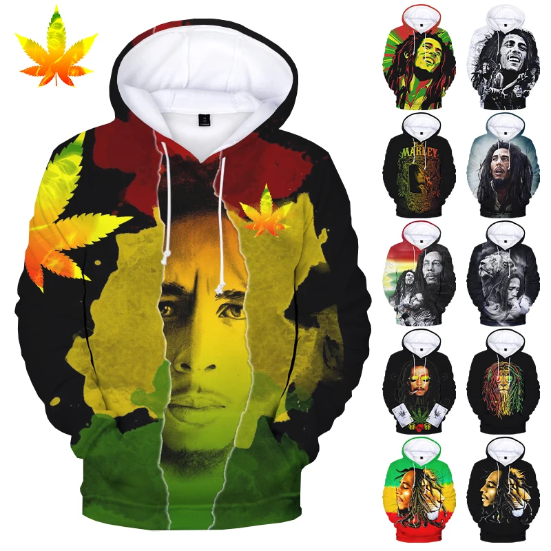 2021 High Quality Fashion Reggae Music Singer Bob Marley  Hoodies for Men Casual Pullover 3D Printing Hoodies From Men