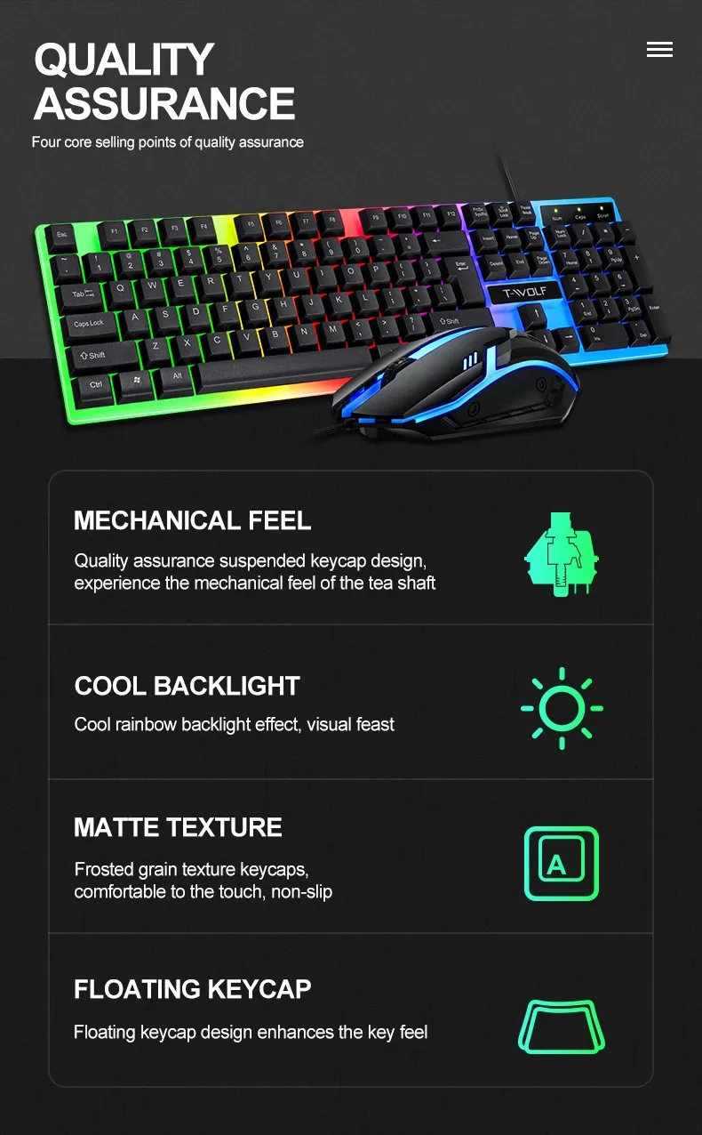 Новейшая игровая клавиатура TF230 с подсветкой мышь комбо эргономичная Бесшумная Беспроводная Мини мультимедийная полноразмерная