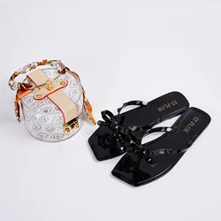 Bowknot crystal jelly flip flops all-match fashionable beach flat slippers